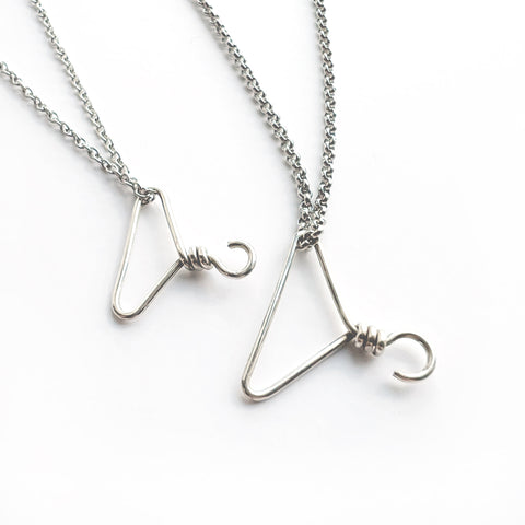 Coat hanger necklace in sterling silver with stainless steel chain