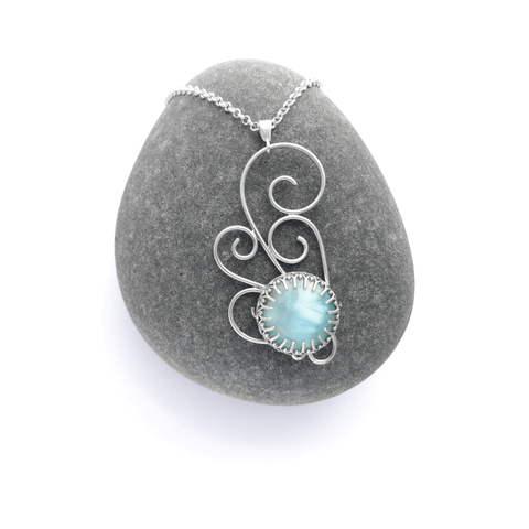 bridal necklace, one of a kind, larimar pendant, something blue jewelry