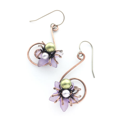 Delilah blooming spider earrings with titanium ear wires