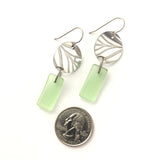 Green and Silver matte glass earrings with titanium hypoallergenic ear wires