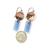 Matte periwinkle blue glass and copper earrings