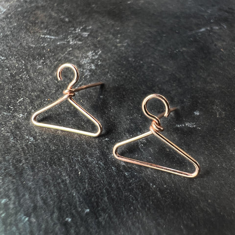 Tiny rose gold filled post coathanger earrings