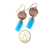 Caribbean blue and copper matte glass earrings