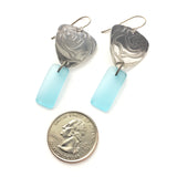 Roses light blue matte glass silver earrings